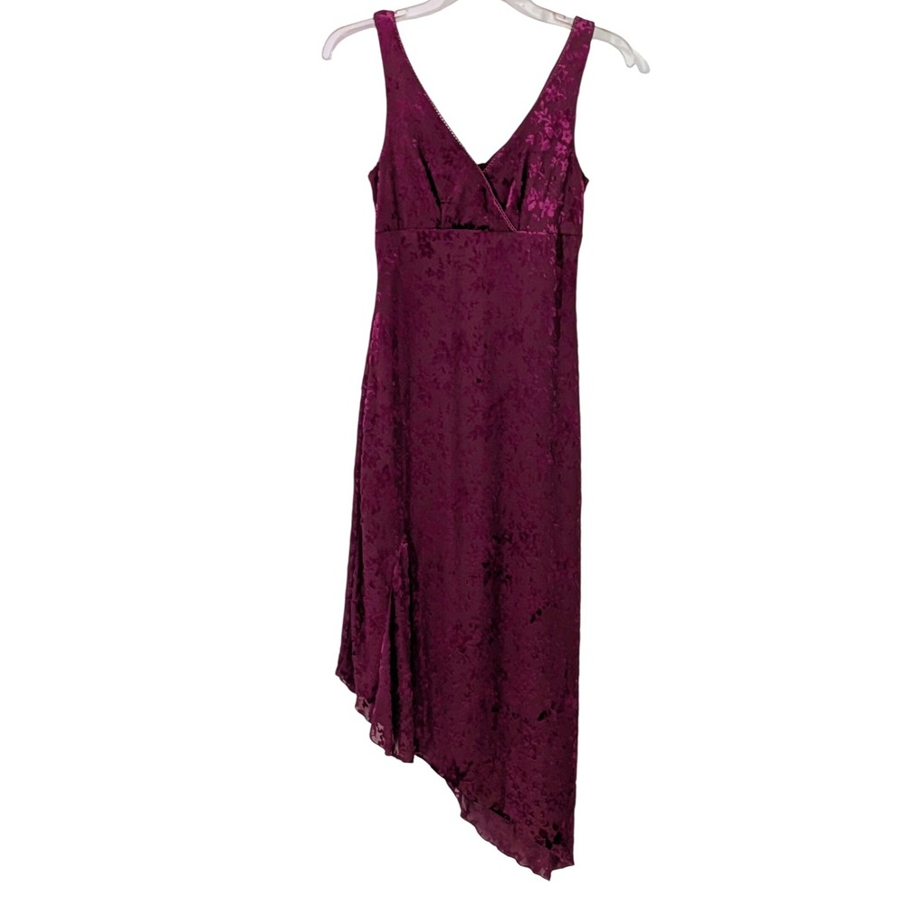 Rampage Burgundy Floral Velvet Burnout Asymmetrical Midi Dress Size‎ S